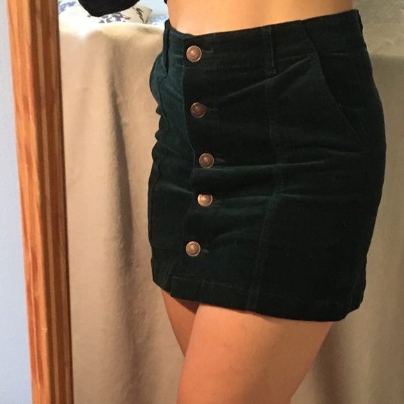 Forever 21 Button Up Corduroy Skirt Forest Green - Picture 9 of 14